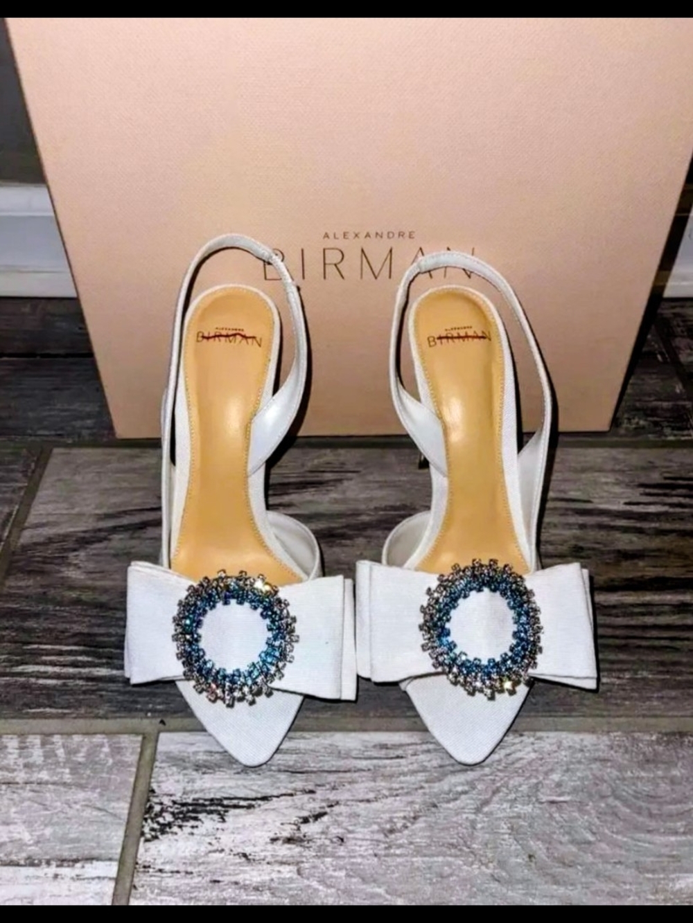 Alexandre Birman White Slingback Crystal Bow Heels